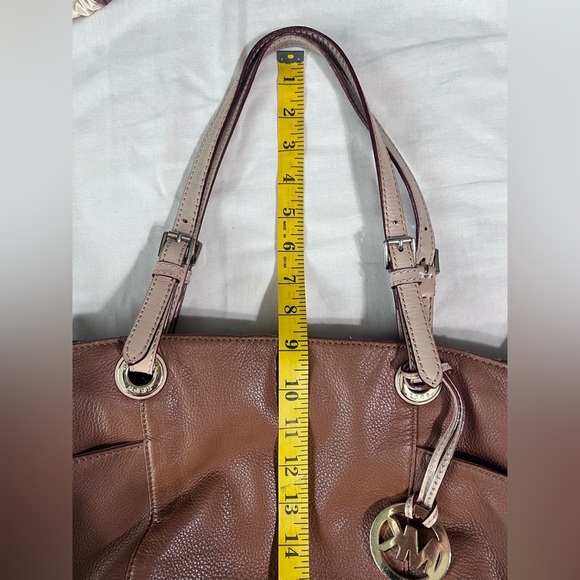 MICHAEL KORS Large Taupe/Brown/Gold Leather Shoulder TOTE BAG PURSE & Wallet Set - Picture 7 of 16